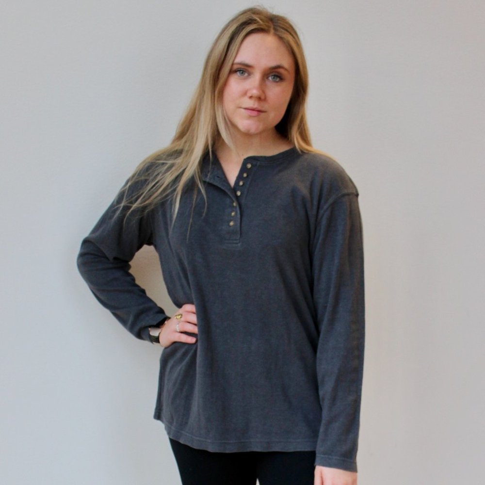 Long Sleeve Oversized Henley - Nimbus Grey